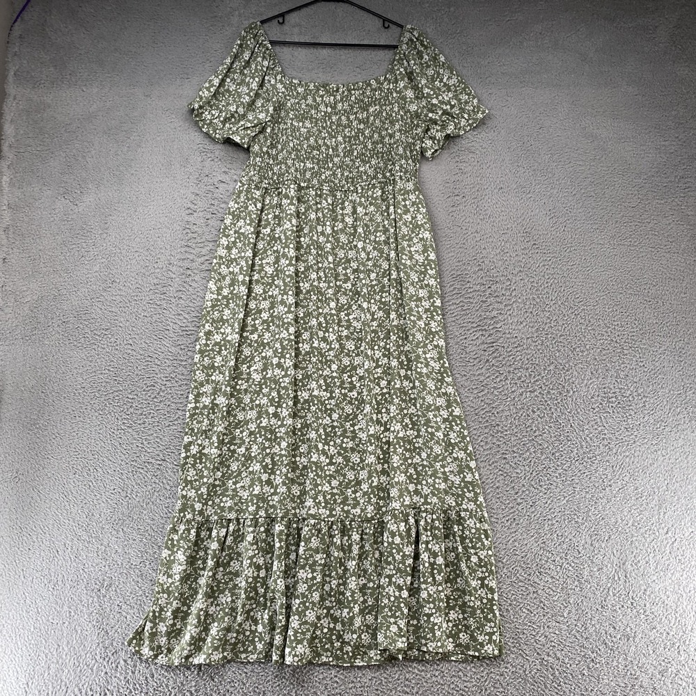 Inspired Hearts Maxi Dress Womens 3X Floral Smocked Puff Sleeve Wedding Guest